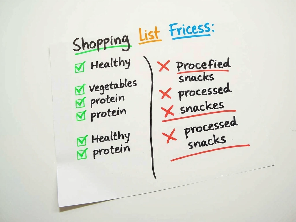 Einkaufsliste mit grünen Haken und roten Kreuzen